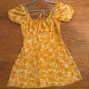 Orange Floral Tie-Back Mini Dress